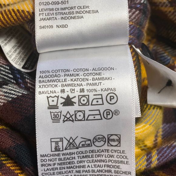Levi’s Shirt Mens Medium  Check Button Up Yellow Black Casual Plaid Checkered M - Picture 6 of 6